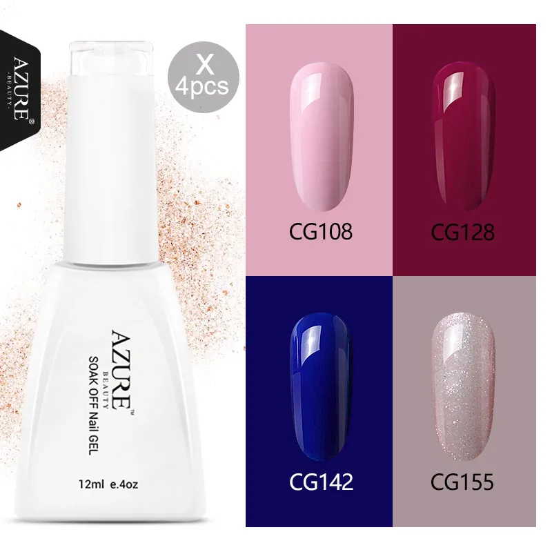 Azure beauty 4 шт. Гель лак для ногтей желтый синий красный 12 мл розовый цвет УФ стойкий
