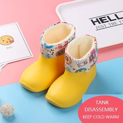 SHOES(WITH COTTON) Детские резиновые детские сапоги из ПВХ для маленьких девочек; желе; милая дождевая обувь с бантом; плащи; сезон весна-лето; для сохранения холода; сезон осень-зима - Цвет: SHOES(WITH COTTON)