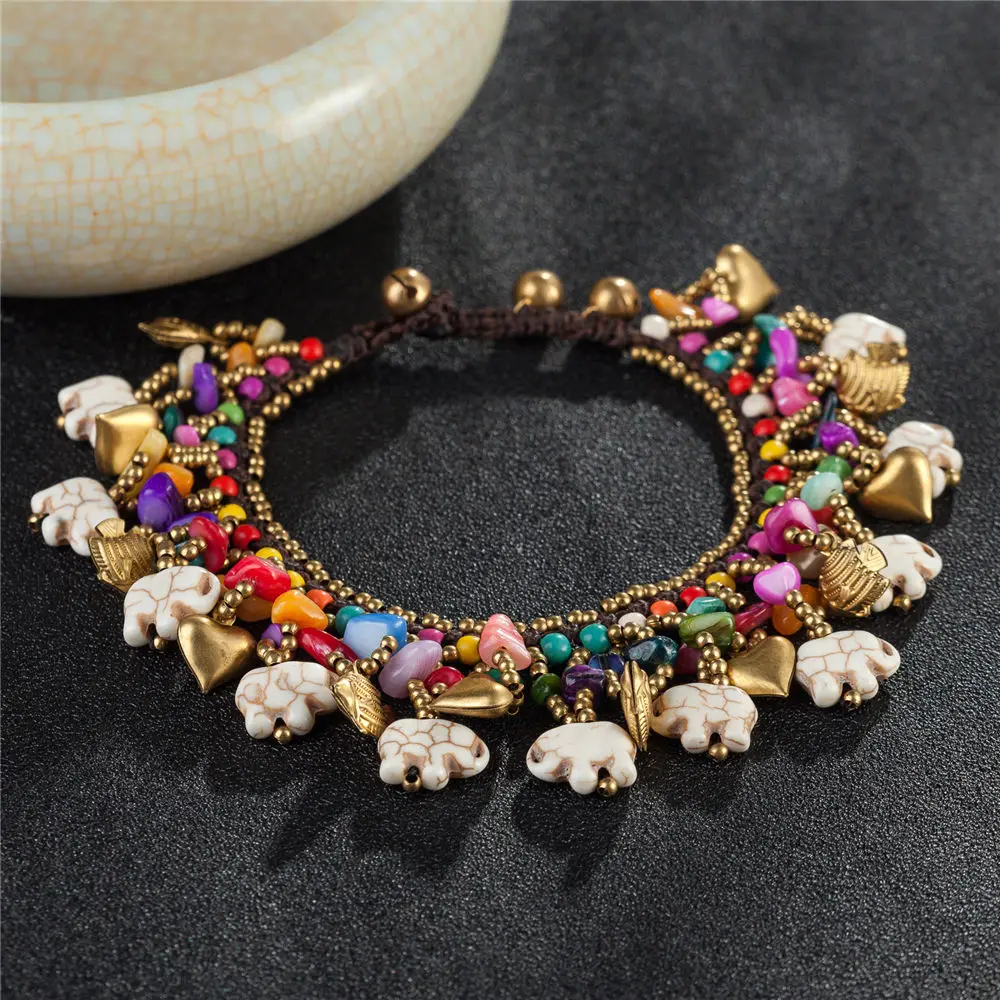 Этнический бренд в богемном стиле цветные бусины цепочка на ногу очаровательные