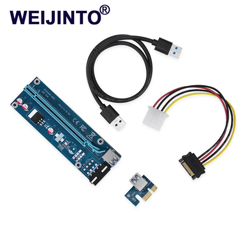 3 шт. PCIe PCI E Express Riser Card 1x до 16x с USB 0 кабелем SATA 4Pin IDE Molex силовые кабели для BTC Miner Ver