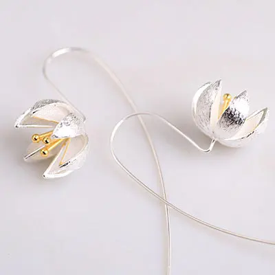 Women's Fashion Jewelry: Long Flower Earrings crafted in 925 Sterling Silver - Perfect for Stylish Sterling-Silver-Jewelry Lovers - Pendientes image 5