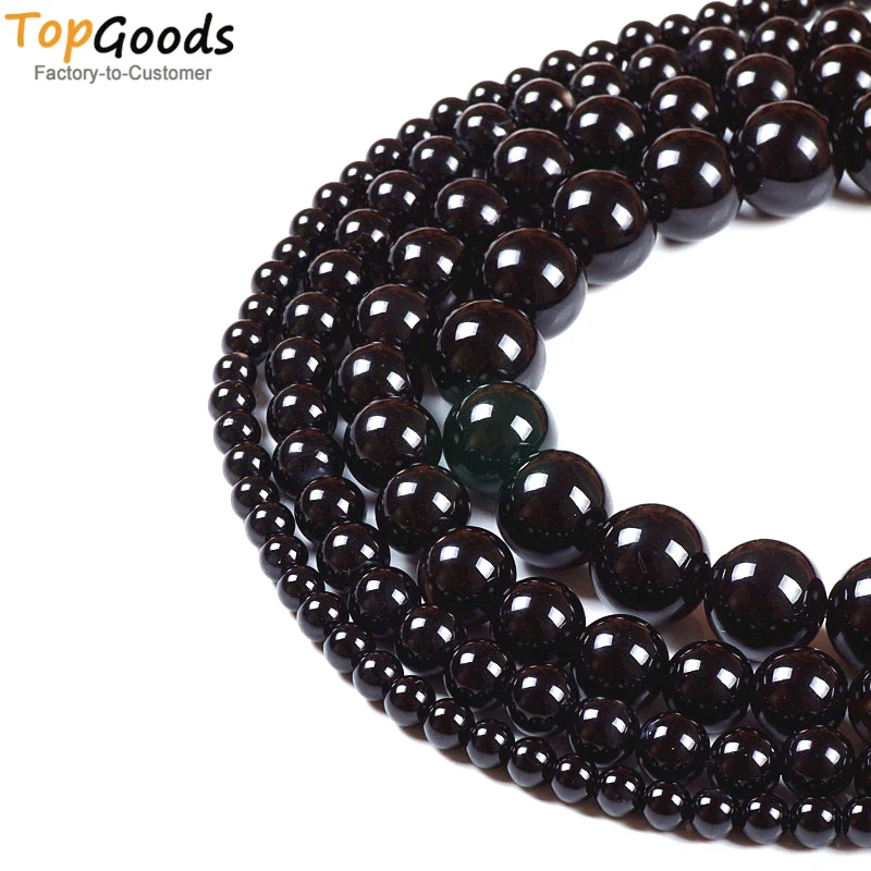 Круглые бусины из натурального камня TopGoods черные агата для браслета ювелирные