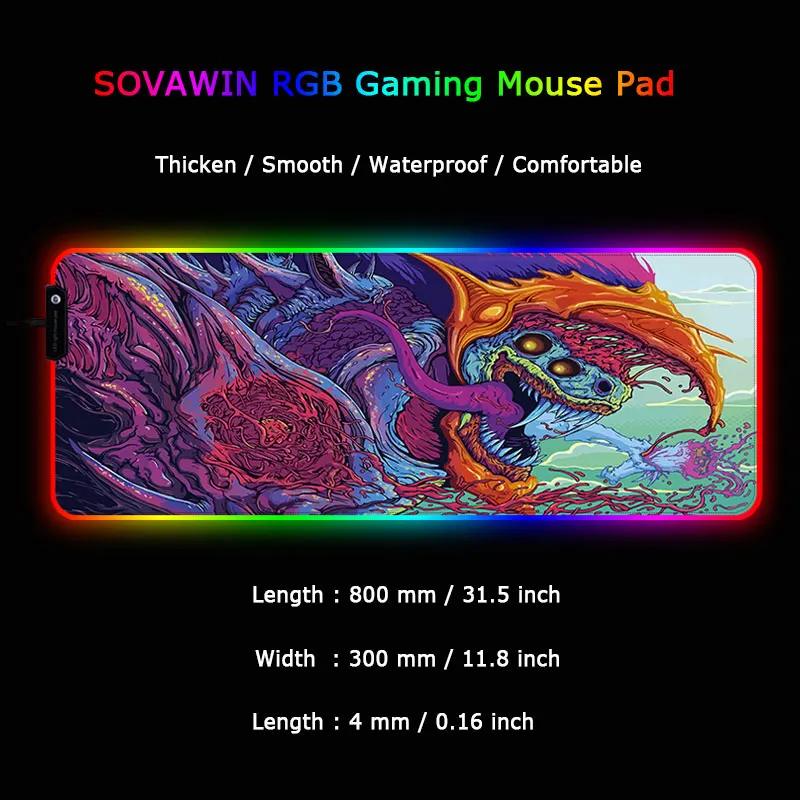 800*300 большой RGB коврик для мыши геймерский CS GO резиновый игровой с