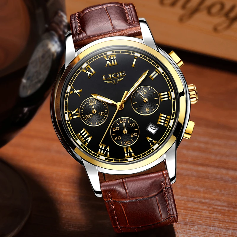 LIGE Повседневный Кожаный ремешок для часов мужские часы Топ бренд класса люкс