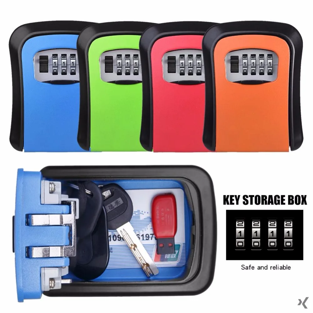 

Key Storage Organizer Boxes with 4 Digit Wall Mounted Combination Password Keys Hook Organizer Boxes Small Metal Secret Safe Box