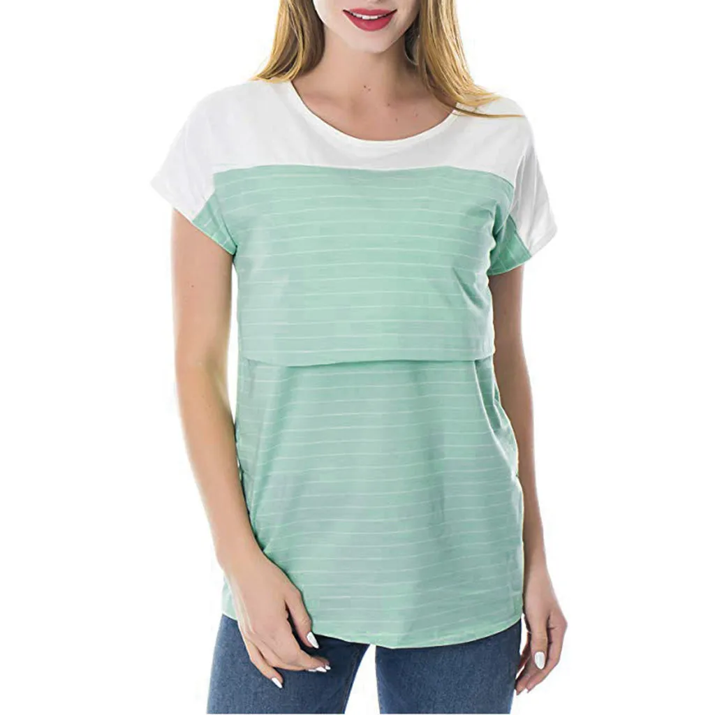Женский топ для беременных с коротким рукавом летний кормления полосатые