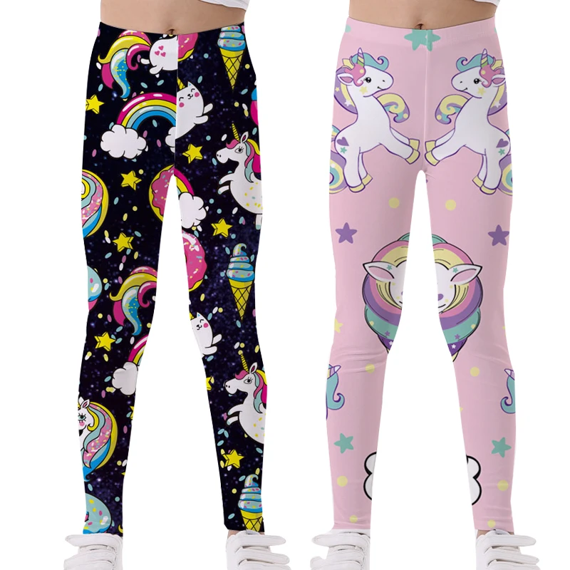 Леггинсы с высокой талией для девочек повседневные штаны принтом единорога