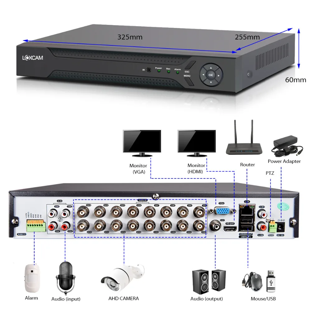 LOXCAM H.265 + 5MP Ultra HD 16CH система безопасности IP66 наружная Водонепроницаемая камера