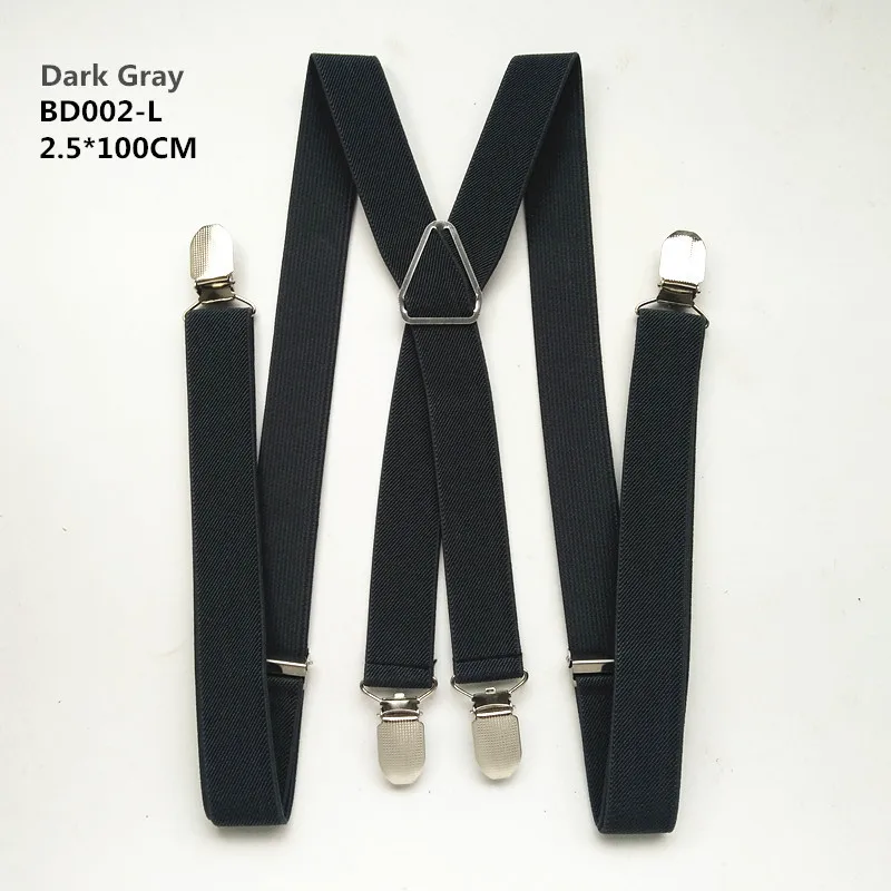 Dark gray-100cm 120 см длина сплошной цвет взрослые мужские подтяжки 2,5 см регулируемый эластичный ремень X-Back подтяжки для женщин рубашки остается BD002 - Цвет: Dark gray-100cm