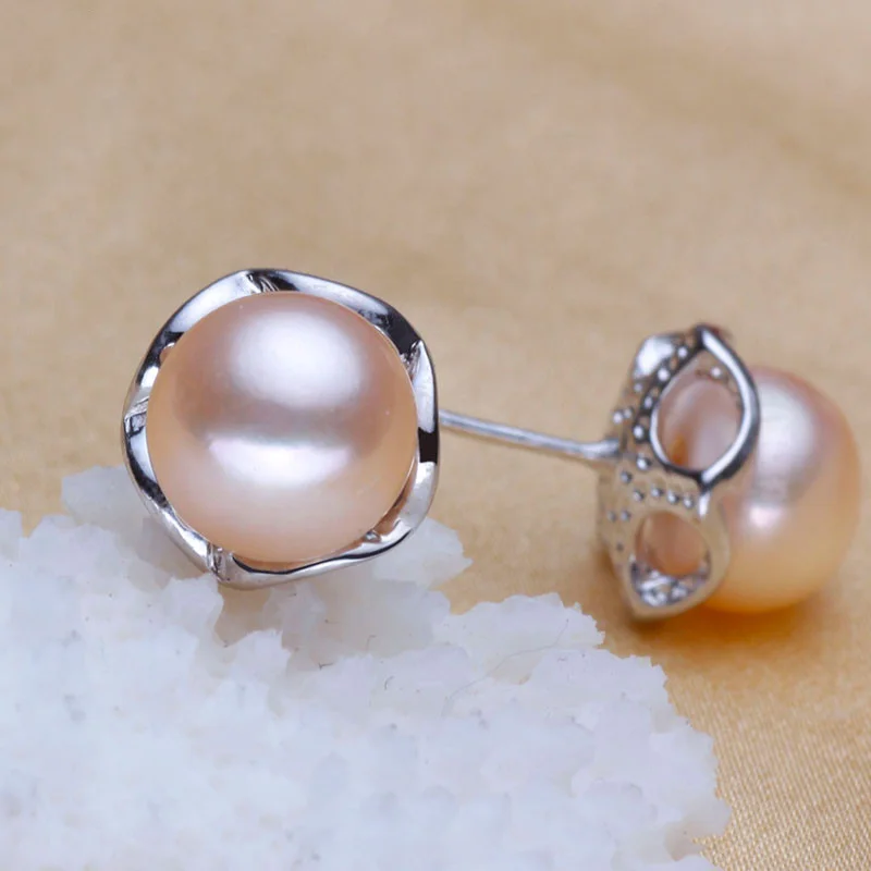 Женские серьги гвоздики из серебра 925 пробы с натуральным