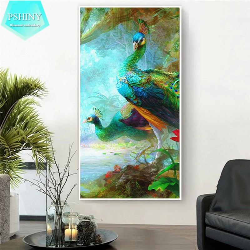 PSHINY 5D DIY diamond embroidery sale peacock Full round animal home decorative painting rhinestone new shelves | Дом и сад