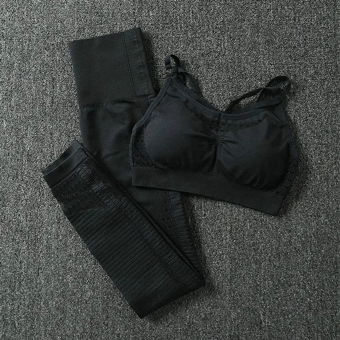 CK204black 24 Цвет 2 шт./компл. спортивные костюмы Бесшовные Йога Комплект Для женщин Фитнес Костюмы Спортивная одежда для спортивного зала, леггинсы на подкладке пуш-ап спортивный бюстгальтер - Цвет: CK204black