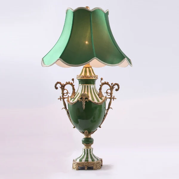 luxury European style green porcelain and antique golden carving brass with slender ears table lamp | Лампы и освещение