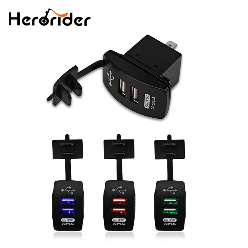

5V 3.1A Double USB Car Charger Waterproof 2 Ports Charger Socket Power Adapter 3 Colors Led Light Charger Charging For Phone GPS