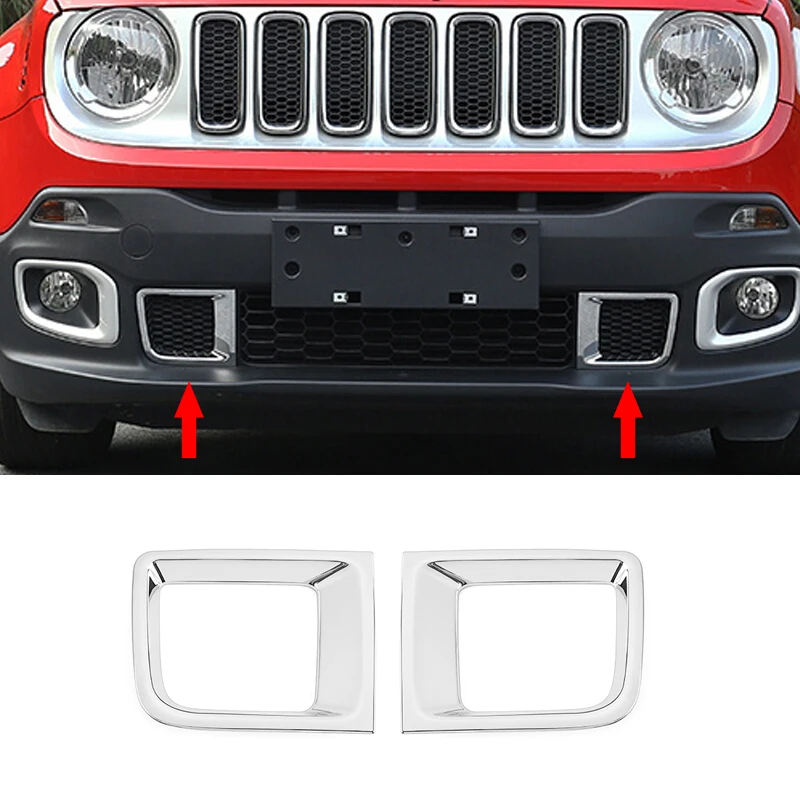 

For Jeep Renegade 2015 2016 2017 2018 ABS Chrome Front Bumper Grill Grille Air Vent Outlet Under Cover Trim Bezel Frame Molding
