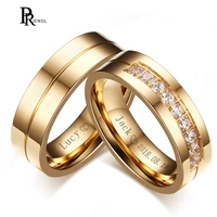 bling cz stone wedding bands rings for women men gold tone stainless steel promise love anillo alianca bijoux customized engrave