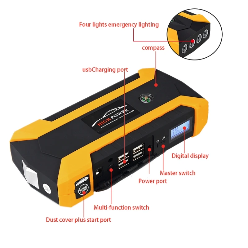 OOTDTY 89800 mAh 4 USB Портативное автомобильное пусковое устройство, КАРБЮРАТОР бустер зарядное устройство аккумулятор банк питания