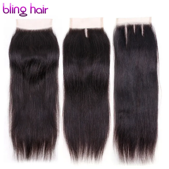 Bling Hair 4x4 бразильские прямые человеческие волосы бесплатно/средняя/три части Remy кружева Закрытие 8-22 дюйма натуральный цвет - Цвет: Естественный цвет