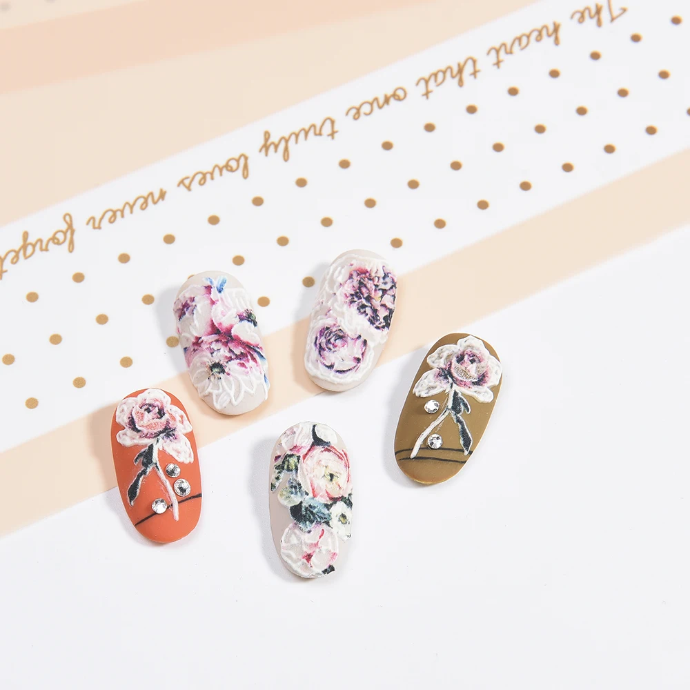 3D Acrylic Engraved flower Nail Sticker flower fish butterfly Water Decals Empaistic Nail Water Slide Decals hot Z0166