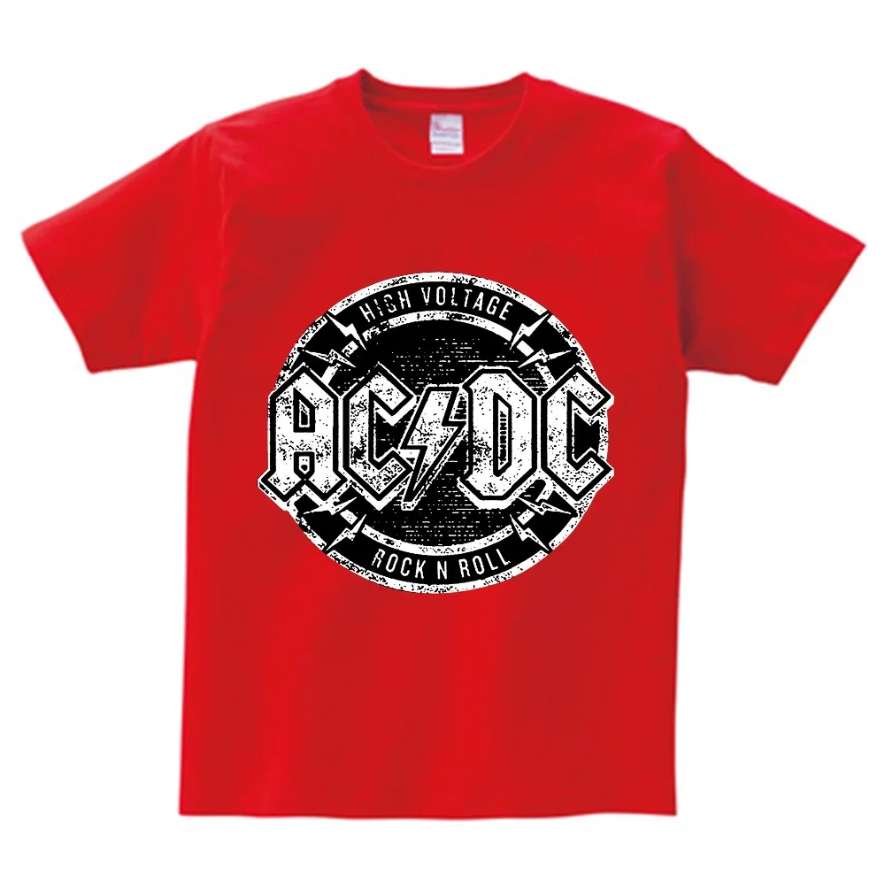 Для мальчиков и девочек с принтом в виде группа AC/DC Футболка в стиле рок с О-образным вырезом с коротким Футболка с принтом Acdc тяжелый с металлическими наконечниками, Детская футболка, футболки для грудничков От 3 до 8 лет NN