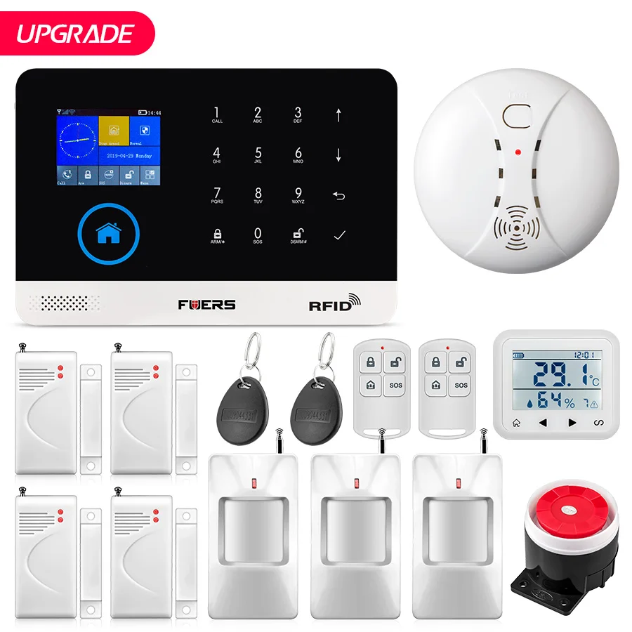 FUERS Upgrade PG103 wifi gprs gsm домашняя охранная сигнализация приложение управление сирена дым PIR детектор движения Клавиатура RFID DIY Набор - Цвет: Kit5