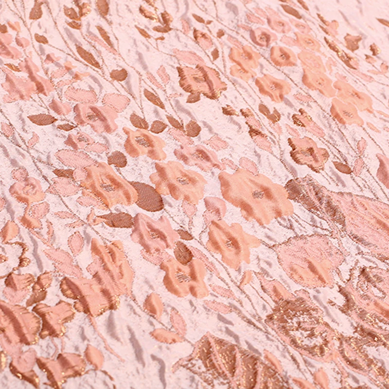 143*158CM 300G/M Weight Light Orange Jacquard Acrylic Polyester Golden Thread Brocade Fabric for Spring Autumn Dress Jacket E982 | Дом и сад