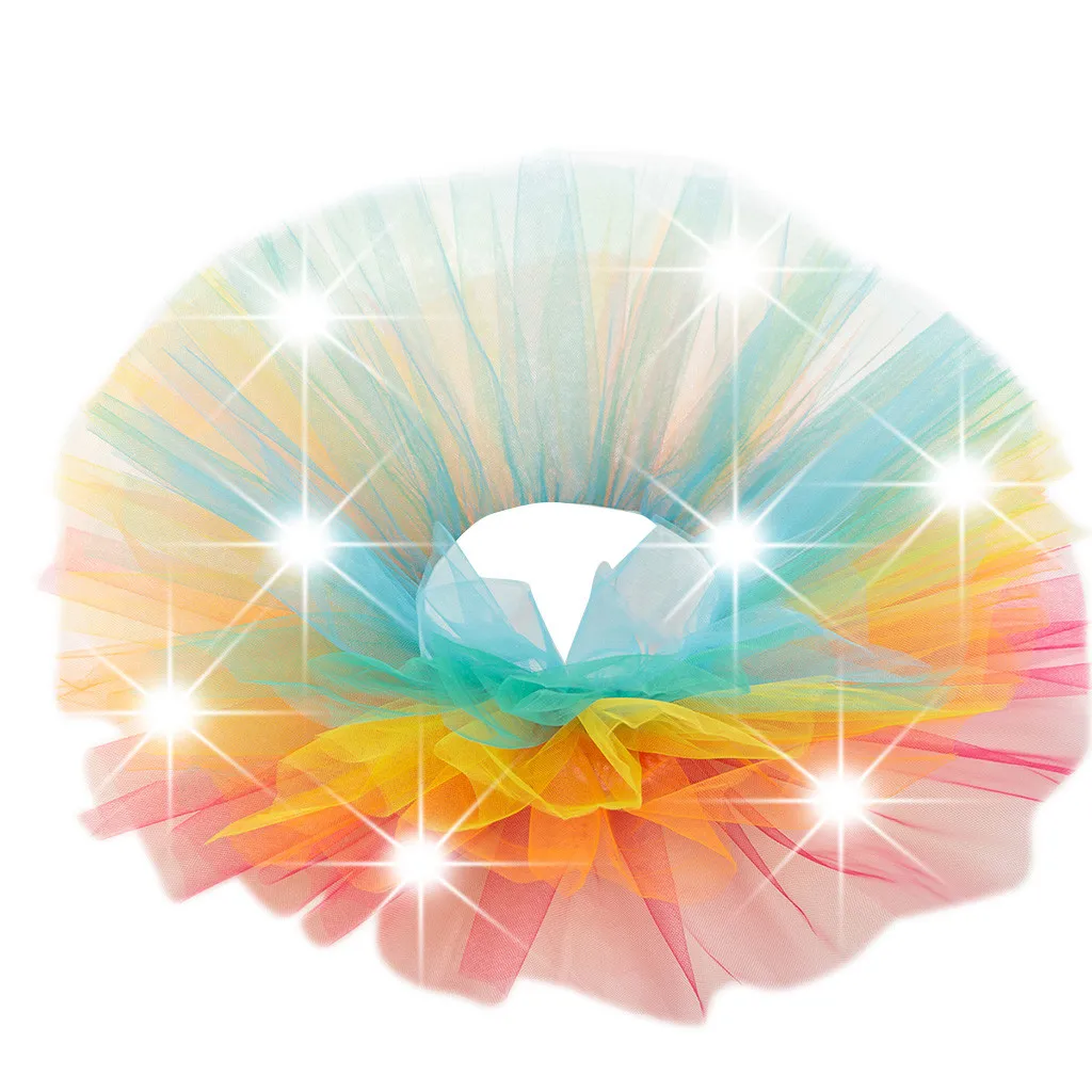 Multicolor Юбка для девочек танцевальная юбка-пачка для маленьких детей, светодиодный светильник, сетчатая юбка-американка принцессы нарядный костюм для балета детская юбка-пачка vestido robe - Цвет: Multicolor