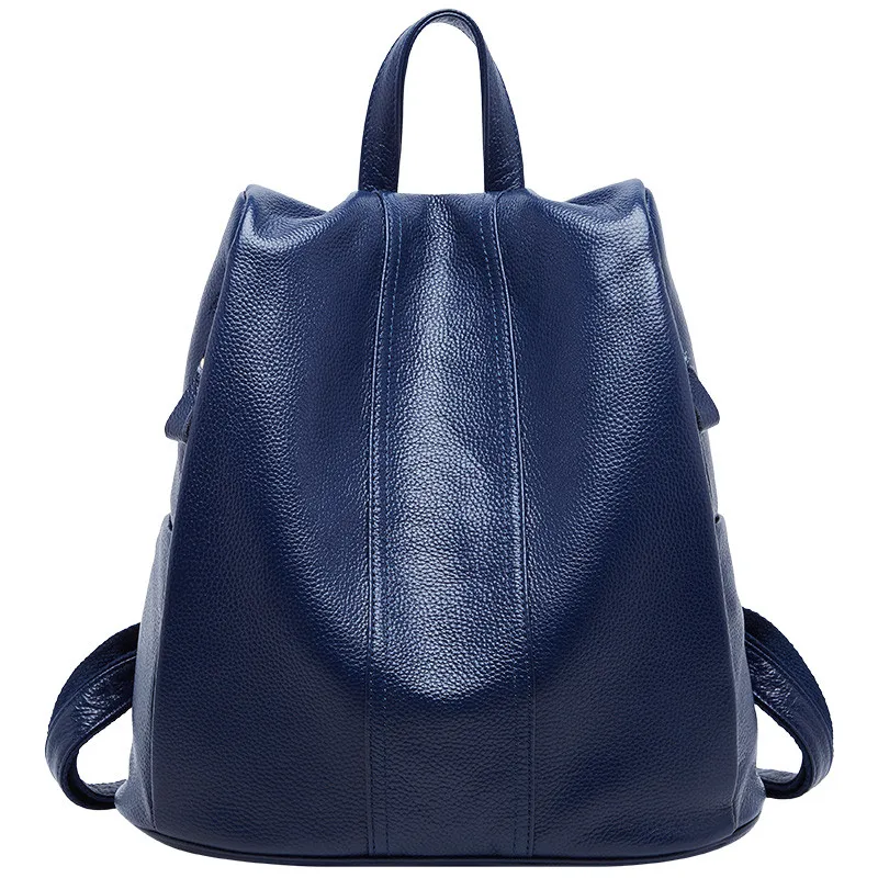New Genuine Leather School Backpack For Women,Fashion Travel Shoulder Bag Female Casual Sac A Dos Purse Bagpack mochila - Цвет: deep blue