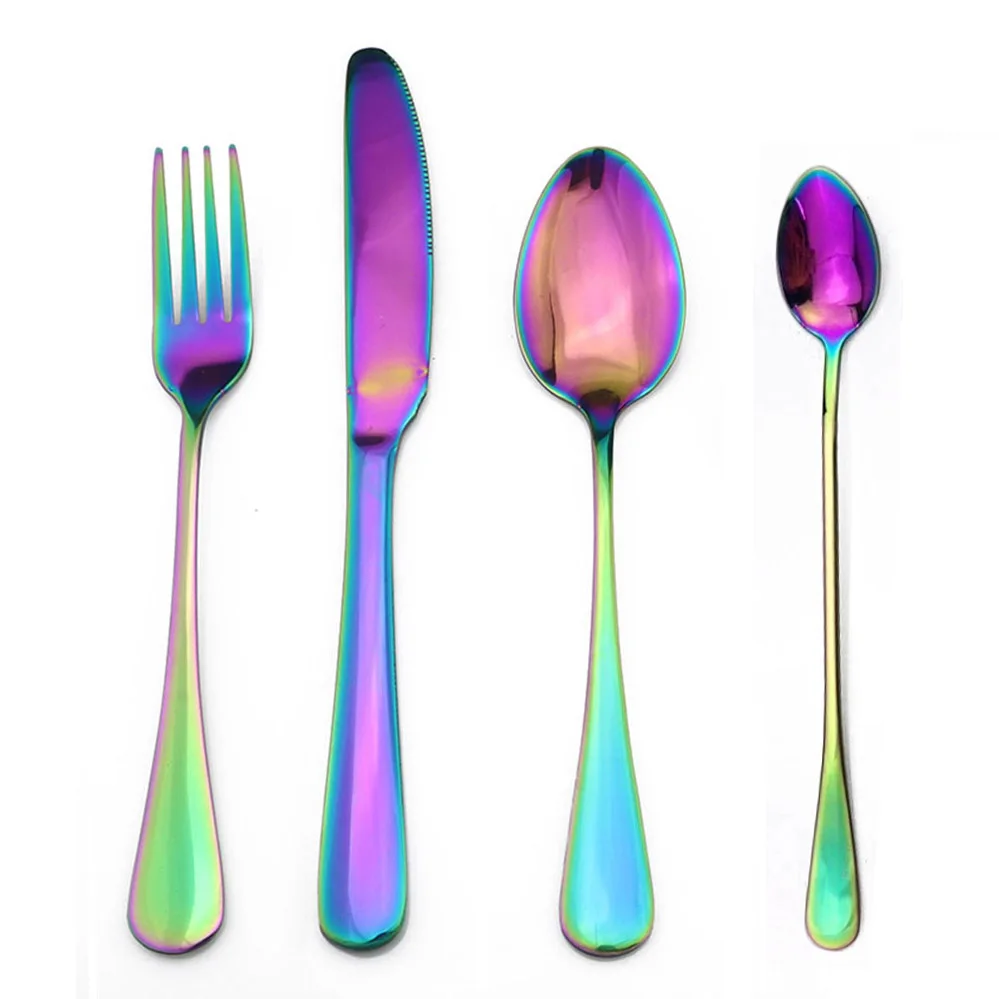 Rainbow 4pcs B Набор радужных столовых приборов из нержавеющей стали, набор столовых приборов, фруктовые салатные вилки, длинная кофейная ложка посуда, набор услуг для 1 - Цвет: Rainbow 4pcs B