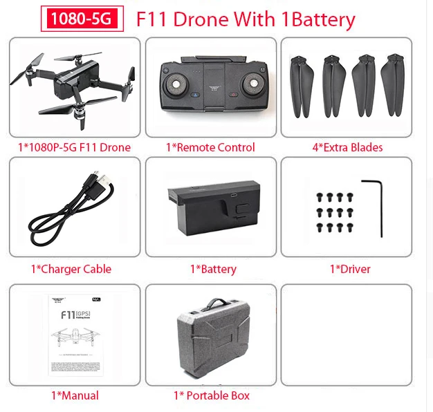 1 battery with PB SJRC F11 PRO gps Дрон с Wifi FPV 1080 P/2 K HD камера F11 бесщеточный Квадрокоптер 25 минут время полета складной Дрон Vs SG906 - Цвет: 1 battery with PB