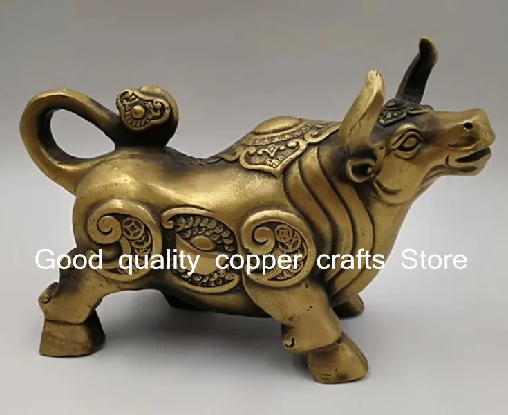 

China archaize Brass handmade cattle crafts Statue