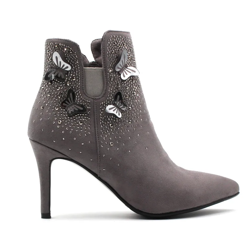 Женские ботильоны из флока на молнии с острым носком Размеры 35-42 | Обувь