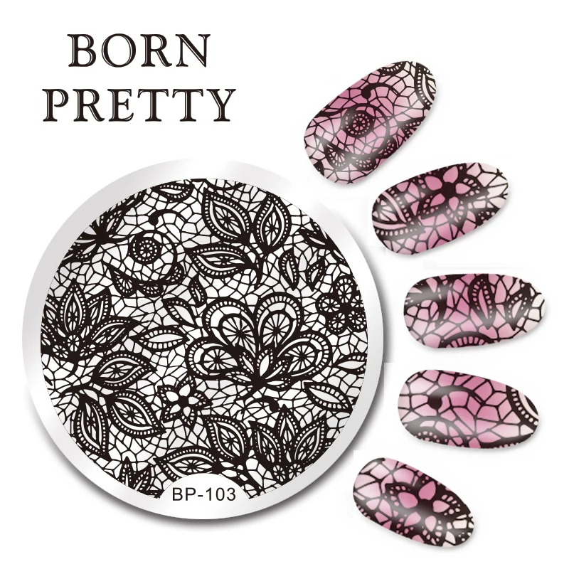 Born pretty 5.5 см Круглый Ногтей Штамп Шаблон Кружева Арабеска Дизайн Плиты Изображения BP-103
