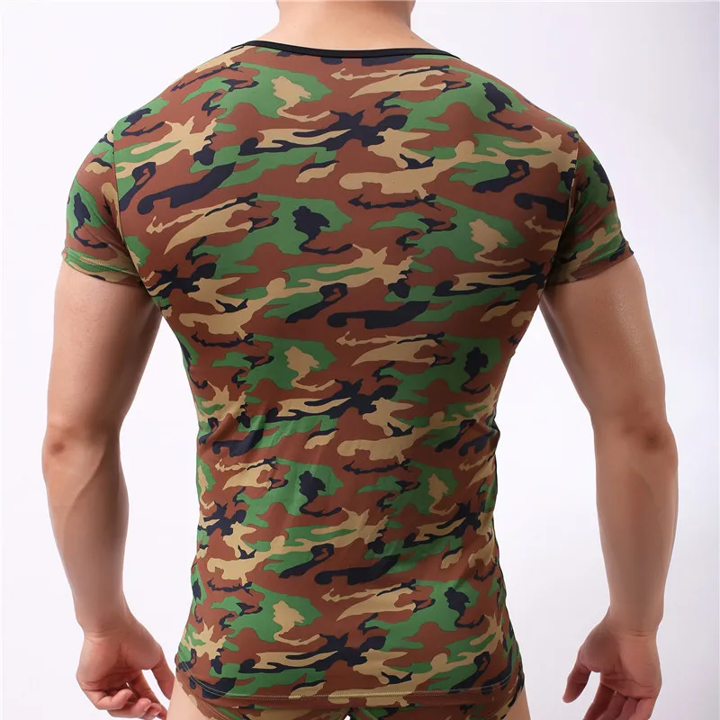 Men's Undershirts Male Short Sleeves Clothing Men O-neck Slim Thin Man Undershirt Tank Tops T-shirt Camouflage Undershirt