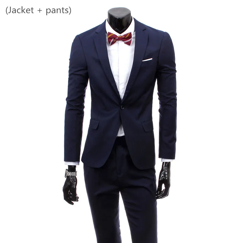 2 piece Navy Блейзер+ жилет+ брюки) Мужская Свадебная одежда костюм жениха мужской костюм из трех предметов деловой Банкетный мужской костюм плюс размер 6XL Костюмы - Цвет: 2 piece Navy