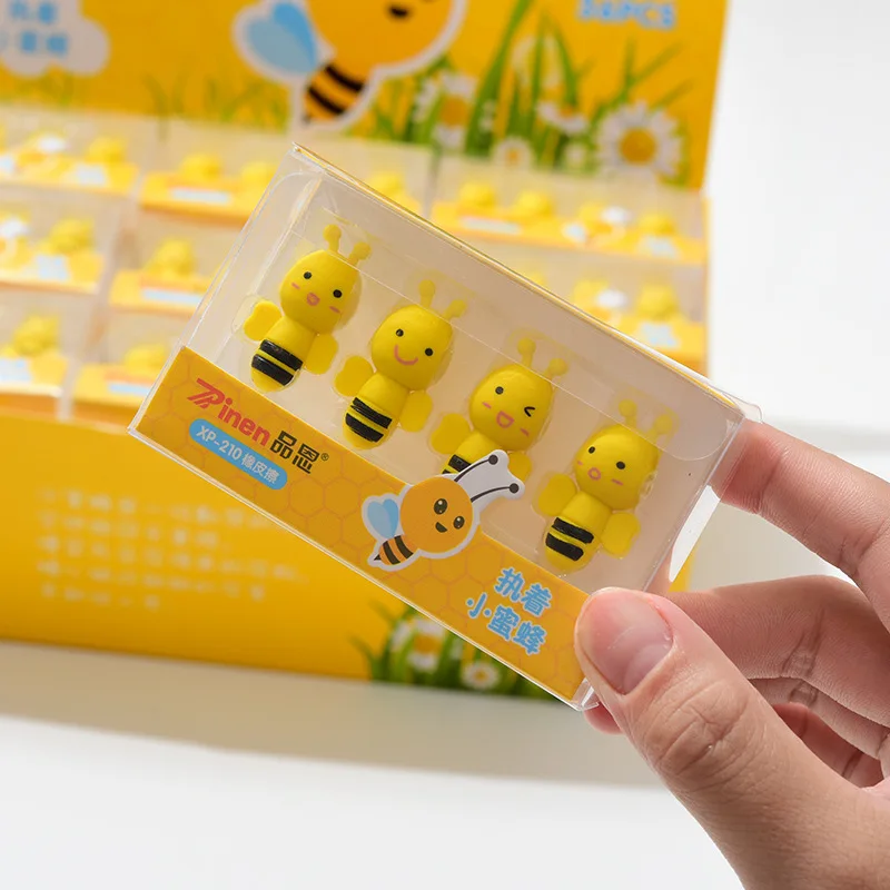 4 шт./лот милые Мультяшные насекомые маленькие желтые ластики пчелы резиновые