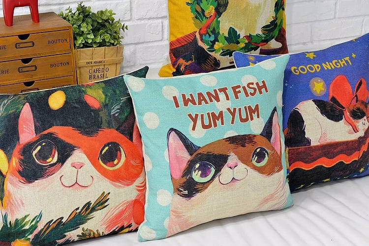 Скандинавские креативные подушки "Meow star люди", мультяшная Подушка, валик в виде кошки, льняная наволочка, домашние декоративные диванные подушки