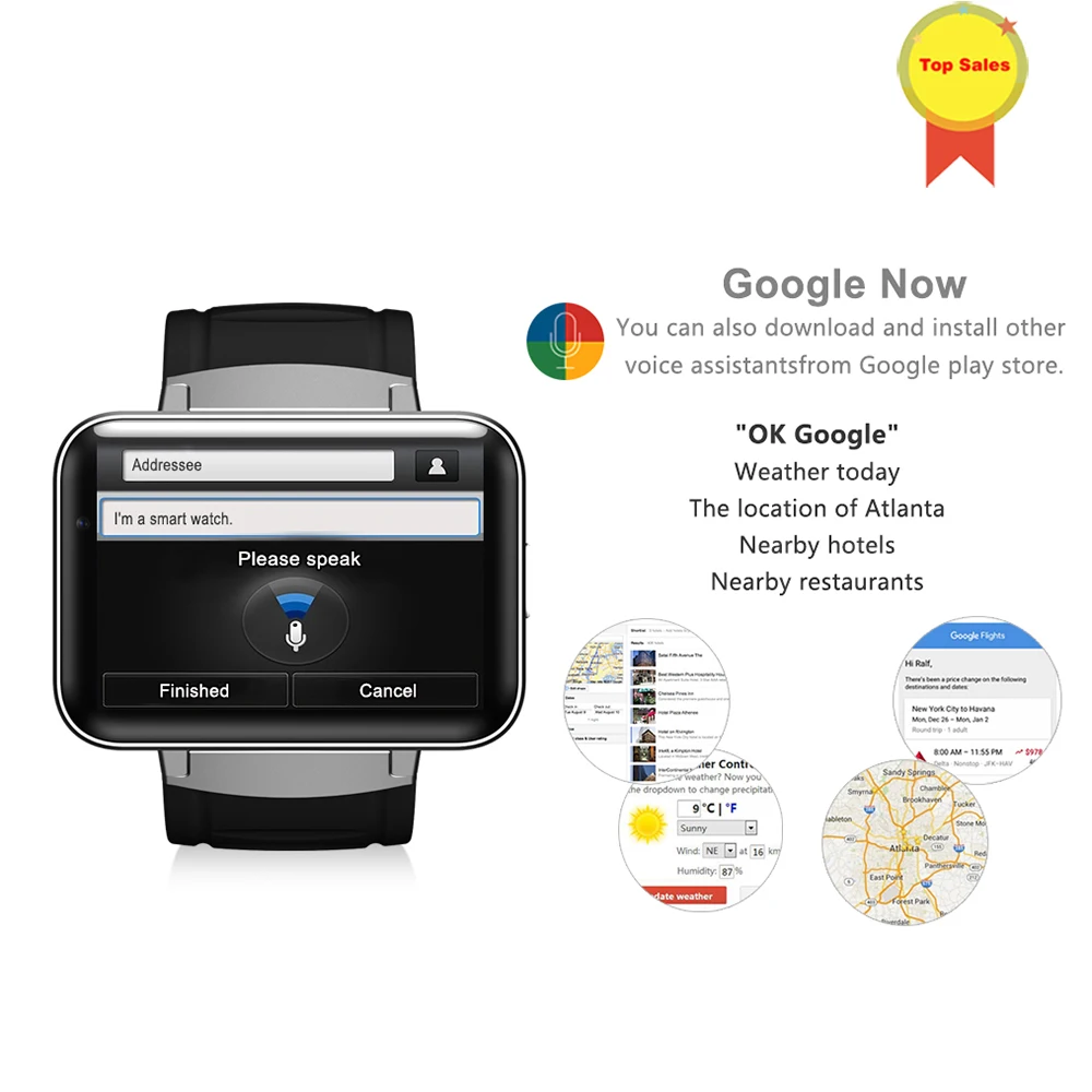 Bluetooth Смарт-часы 2 дюйма Android OS 3G Smartwatch телефон MTK6572A двухъядерный 1 ГГц 512 МБ RAM 4G ROM