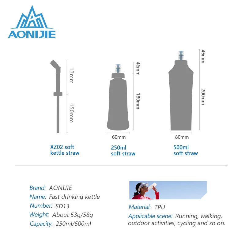 AONIJIE прочный BPA-Free складной мягкий мешок для воды переносной чайник для спорта на открытом воздухе походная бутылка для воды 170 мл 250 мл 500 мл