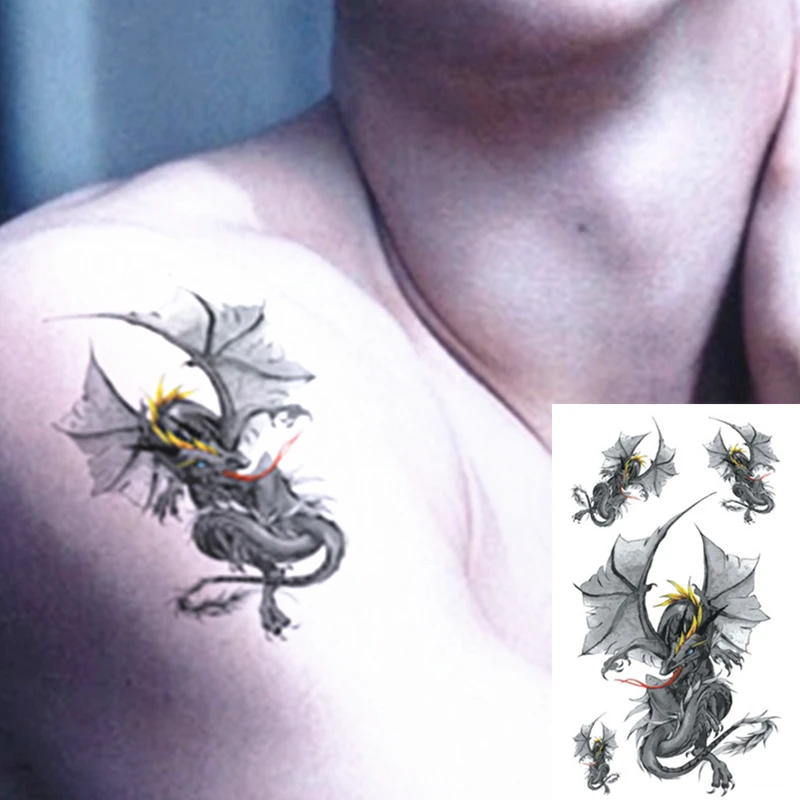 SHNAPIGN Гигантский черный дракон временная татуировка боди арт флэш наклейки 17*10 см