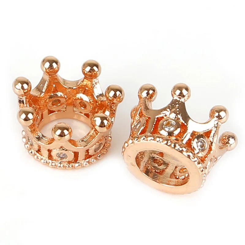 Rose Gold Модные медные бусины-разделители Micro Pave Кристалл Кубический цирконий Корона Леопард шлем Череп круглые бусины Подвески на браслеты для ручного творчества - Цвет: Rose Gold