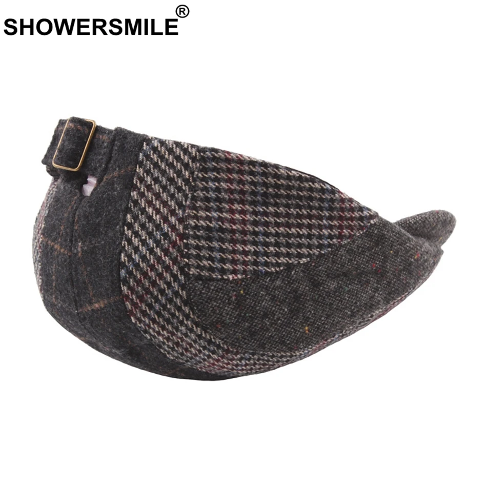SHOWERSMILE, Лоскутная Кепка, береты, клетчатая плоская кепка s, для женщин, твид, утконоса, плюща, шапки для мужчин, регулируемая зимняя винтажная Кепка