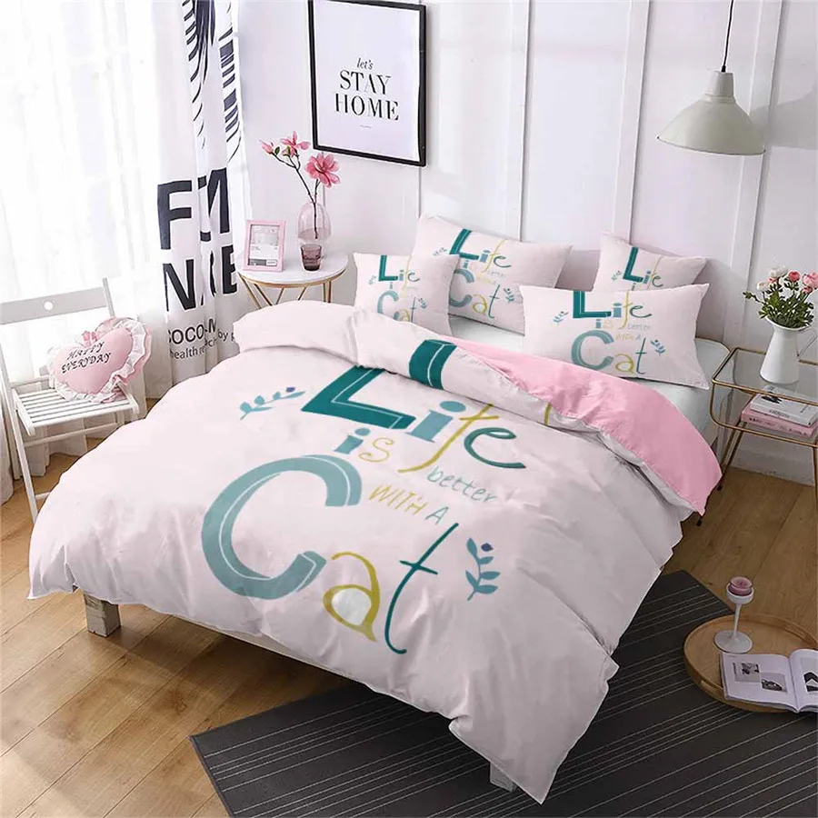 

HELENGILI 3D Bedding Set Cat Print Duvet Cover Set Bedcloth with Pillowcase Bed Set Home Textiles #WM-10