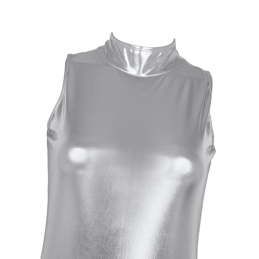 Iiniim женское нижнее белье Wetlook из искусственной кожи, цельное трико без рукавов с высокой посадкой, Клубная одежда с застежкой-молнией сзади