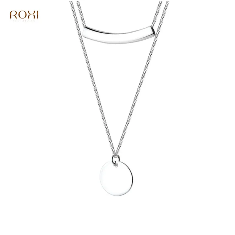 ROXI 925 пробы, серебряное ожерелье, Подвеска для женщин, простая Женская Длинная цепочка, монета, ожерелье, Двухслойное ожерелье, воротник