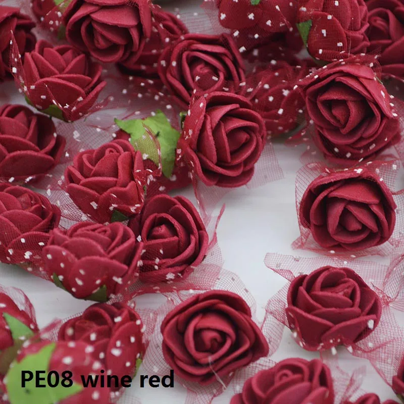 PE08 wine red 100 шт./лот 2 см мульти-использование ПЭ пена Роза из искусственного шелка Цветочная головка для DIY ВЕНОК Свадебный дом вечерние товары для декоративного рукоделия - Цвет: PE08 wine red