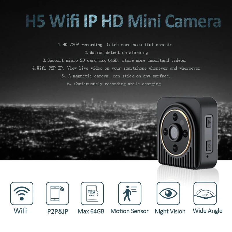 H5 HD 720P Мини камера Wifi IP тело DV беспроводная ночного видения микро цифровая