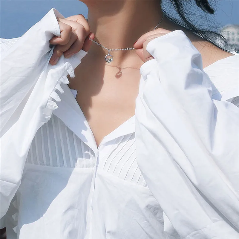 Simple Water Shaped Choker Necklace Elegant Silver Plated Fashion Circle Round Pendant Chain Jewelry Gift | Украшения и