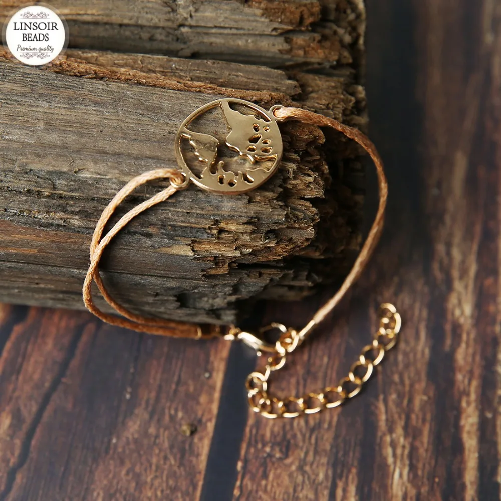 LINSOIR Модный золотой цвет Глобус самолет Набор браслетов с подвесками браслеты