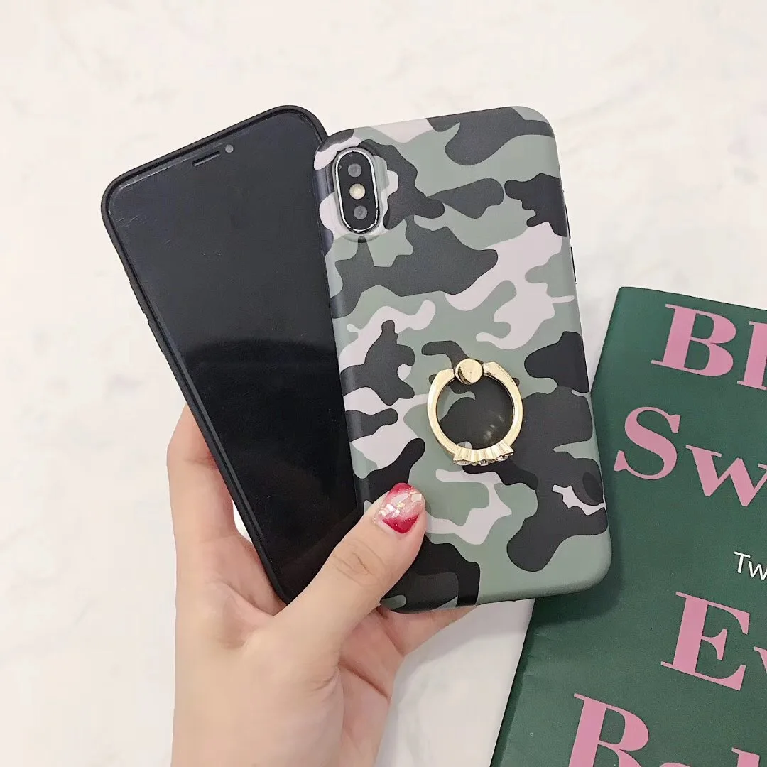Fashion Camouflage Ring diamond flash phone case cover for iphone x xs max xr 8 7 6 6s plus Metal round bracket support coque |